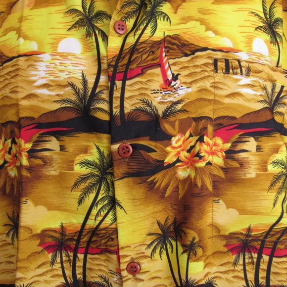 Vintage Hawaiian Shirt Men's XXL Button-Up Sunset Sailing Floral Palm Trees Nice - Picture 7 of 12